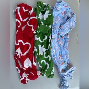 Set of holiday PJs Valentine’s, St. Patrick’s Day, & Easter sizes 3 months & 3-6